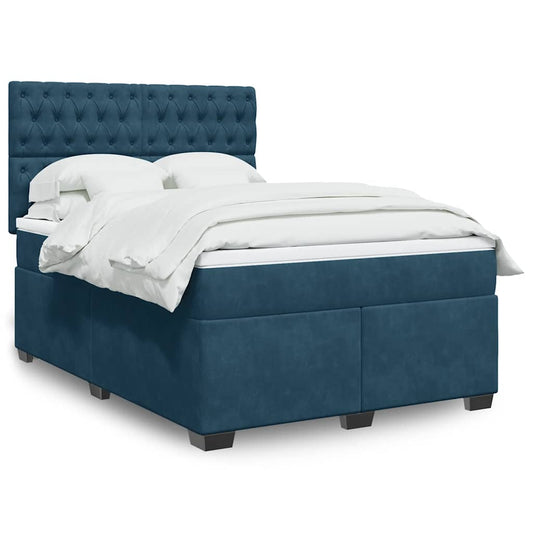 vidaXL Κρεβάτι Boxspring με Στρώμα Μπλε 140x200 εκ. Βελούδινο