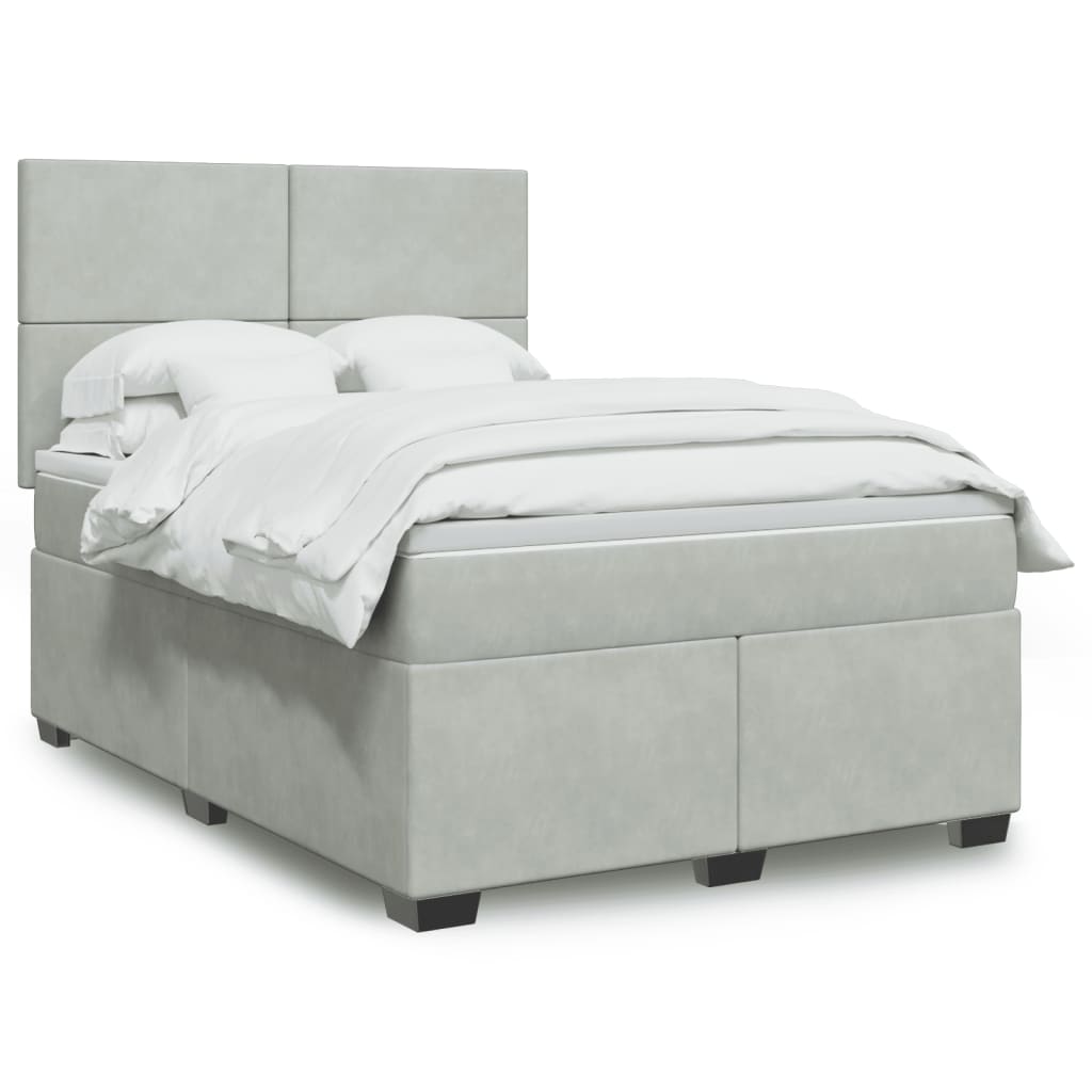 vidaXL Κρεβάτι Boxspring με Στρώμα Ανοιχτό Γκρι 160x200 εκ. Βελούδινο