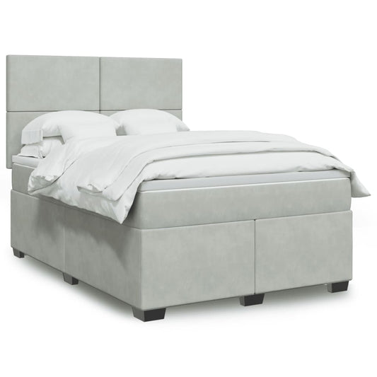 vidaXL Κρεβάτι Boxspring με Στρώμα Ανοιχτό Γκρι 160x200 εκ. Βελούδινο