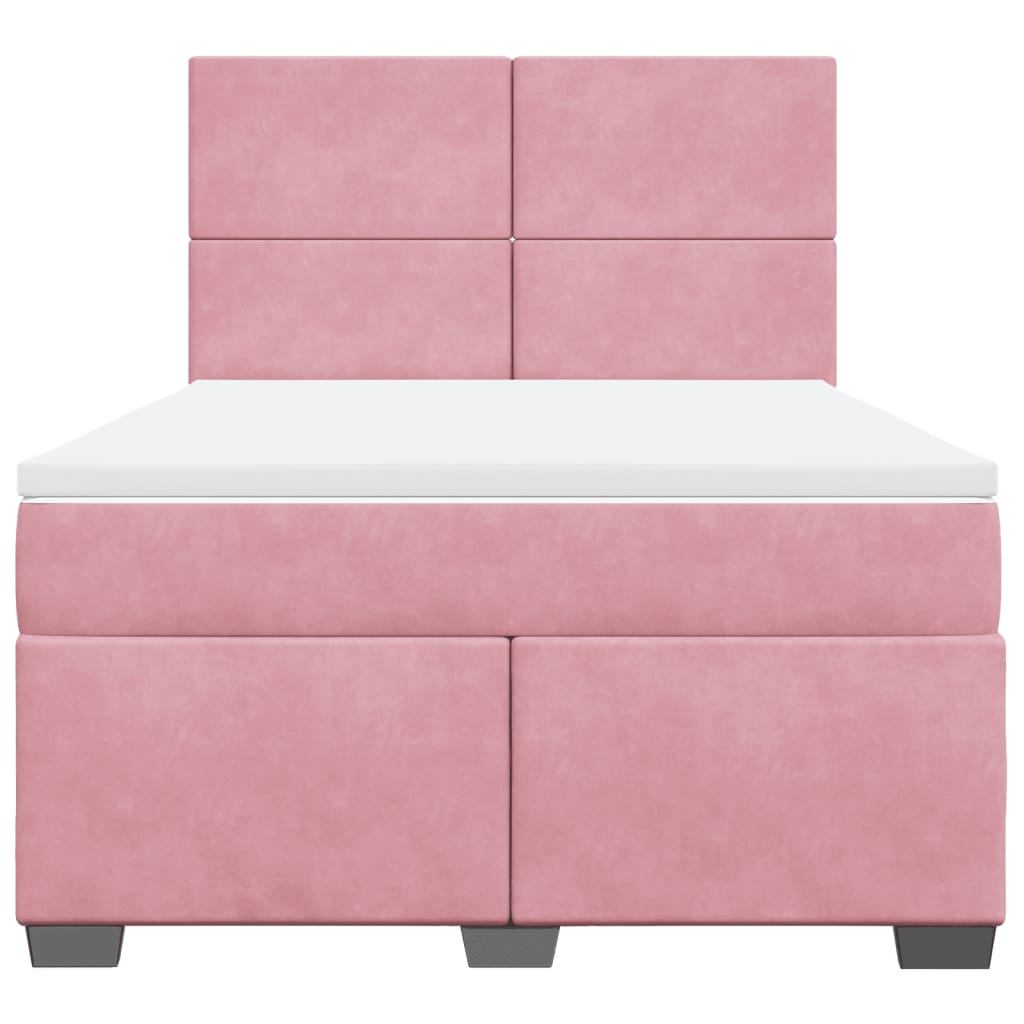 vidaXL Κρεβάτι Boxspring με Στρώμα Ροζ 160x200 εκ. Βελούδινο
