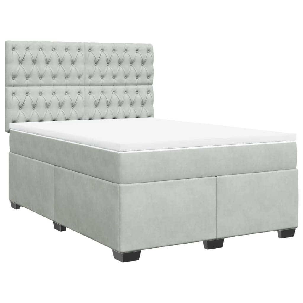 vidaXL Κρεβάτι Boxspring με Στρώμα Ανοιχτό Γκρι 160x200 εκ. Βελούδινο