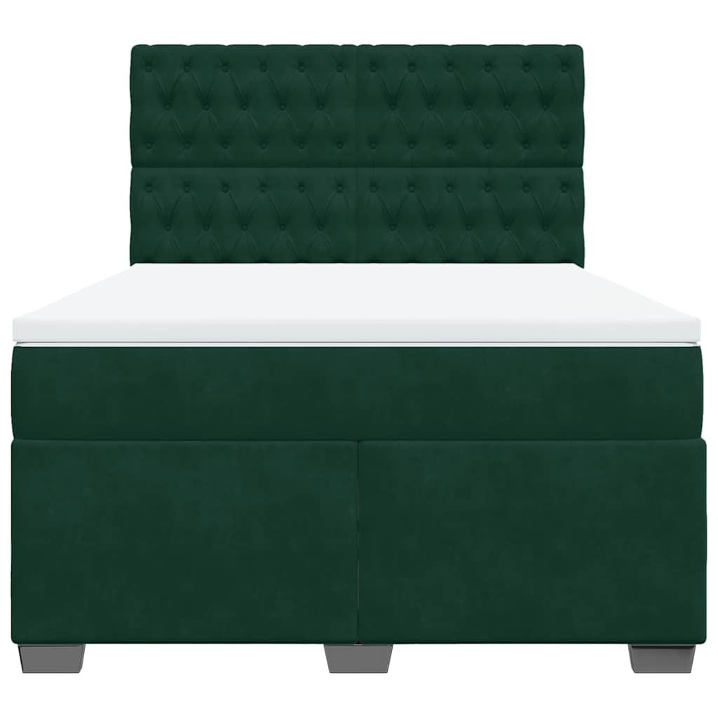 vidaXL Κρεβάτι Boxspring με Στρώμα Σκούρο Πράσινο 160x200εκ. Βελούδινο
