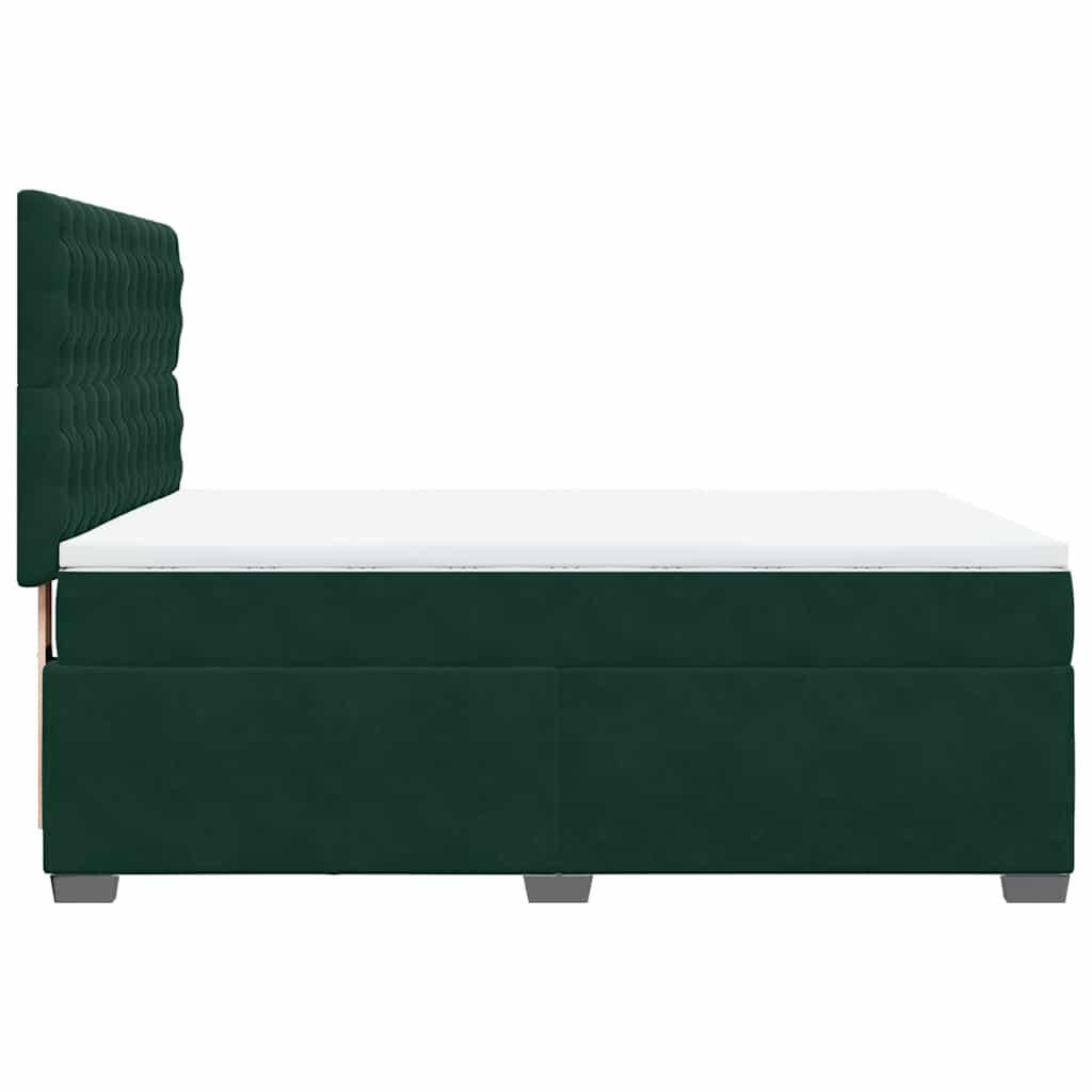 vidaXL Κρεβάτι Boxspring με Στρώμα Σκούρο Πράσινο 160x200εκ. Βελούδινο