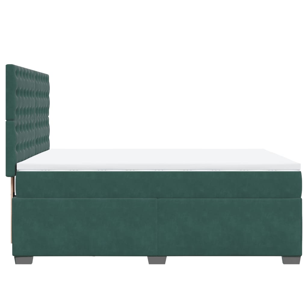 vidaXL Κρεβάτι Boxspring με Στρώμα Σκούρο Πράσινο 160x200εκ. Βελούδινο