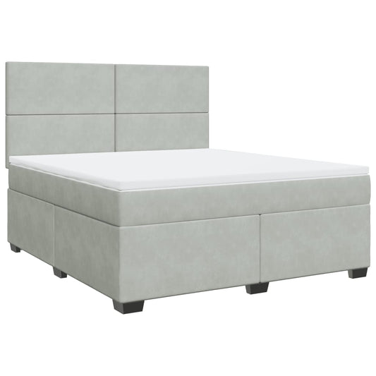 vidaXL Κρεβάτι Boxspring με Στρώμα Ανοιχτό Γκρι 180x200 εκ. Βελούδινο