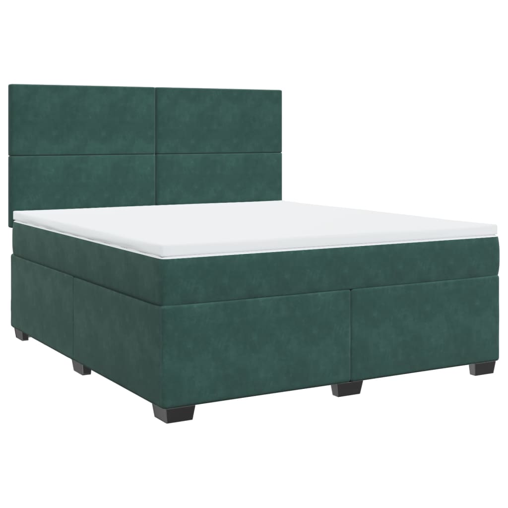 vidaXL Κρεβάτι Boxspring με Στρώμα Σκούρο Πράσινο 180x200εκ. Βελούδινο