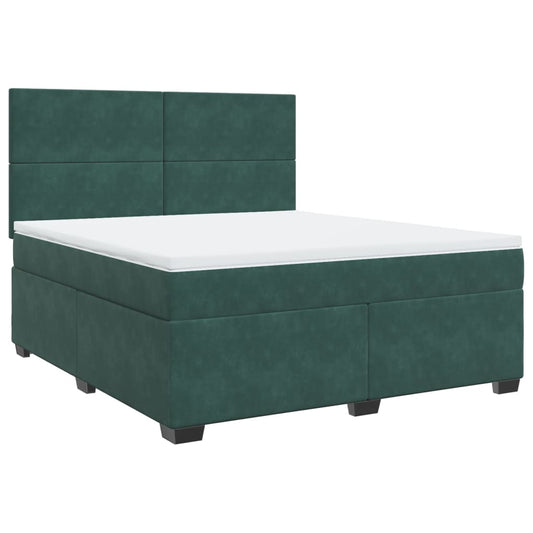 vidaXL Κρεβάτι Boxspring με Στρώμα Σκούρο Πράσινο 180x200εκ. Βελούδινο