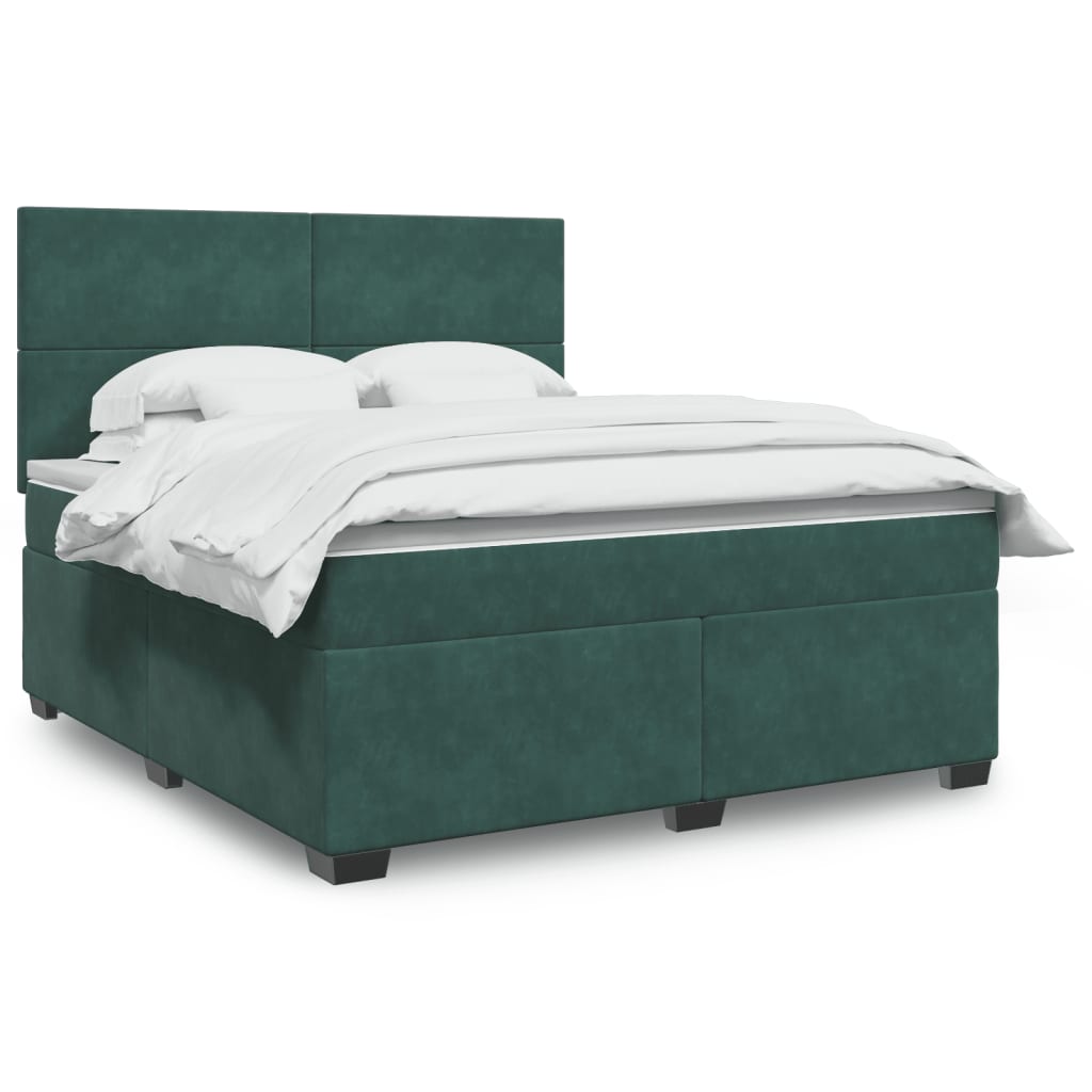 vidaXL Κρεβάτι Boxspring με Στρώμα Σκούρο Πράσινο 180x200εκ. Βελούδινο