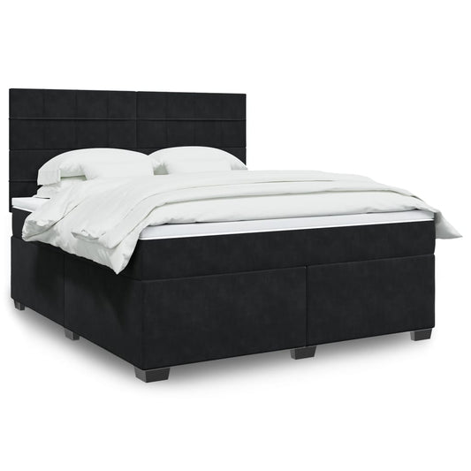 vidaXL Κρεβάτι Boxspring με Στρώμα Μαύρο 180x200 εκ. Βελούδινο