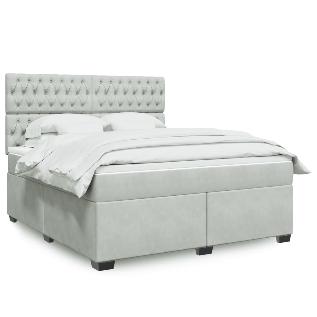 vidaXL Κρεβάτι Boxspring με Στρώμα Ανοιχτό Γκρι 180x200 εκ. Βελούδινο