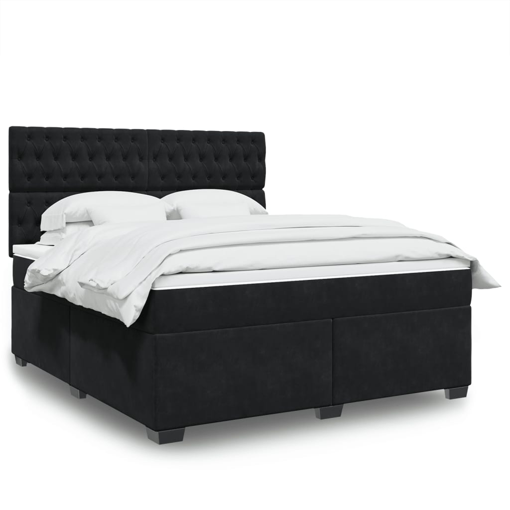 vidaXL Κρεβάτι Boxspring με Στρώμα Μαύρο 180x200 εκ. Βελούδινο
