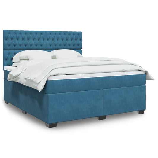 vidaXL Κρεβάτι Boxspring με Στρώμα Μπλε 180x200 εκ. Βελούδινο