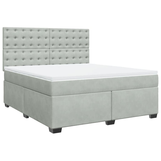 vidaXL Κρεβάτι Boxspring με Στρώμα Ανοιχτό Γκρι 180x200 εκ. Βελούδινο