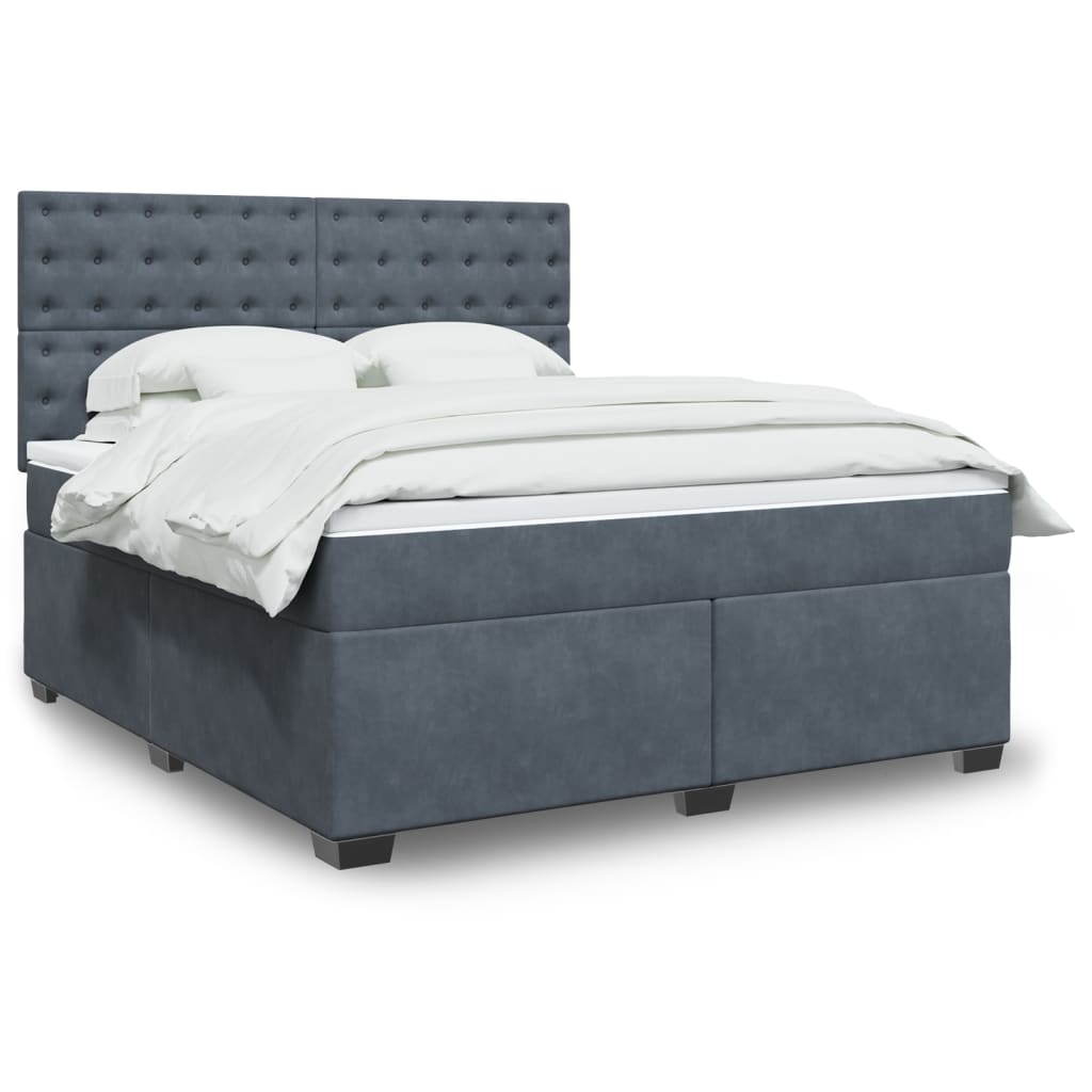 vidaXL Κρεβάτι Boxspring με Στρώμα Σκούρο Γκρι 180x200 εκ. Βελούδινο