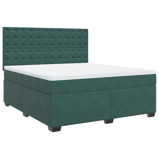 vidaXL Κρεβάτι Boxspring με Στρώμα Σκούρο Πράσινο 180x200εκ. Βελούδινο
