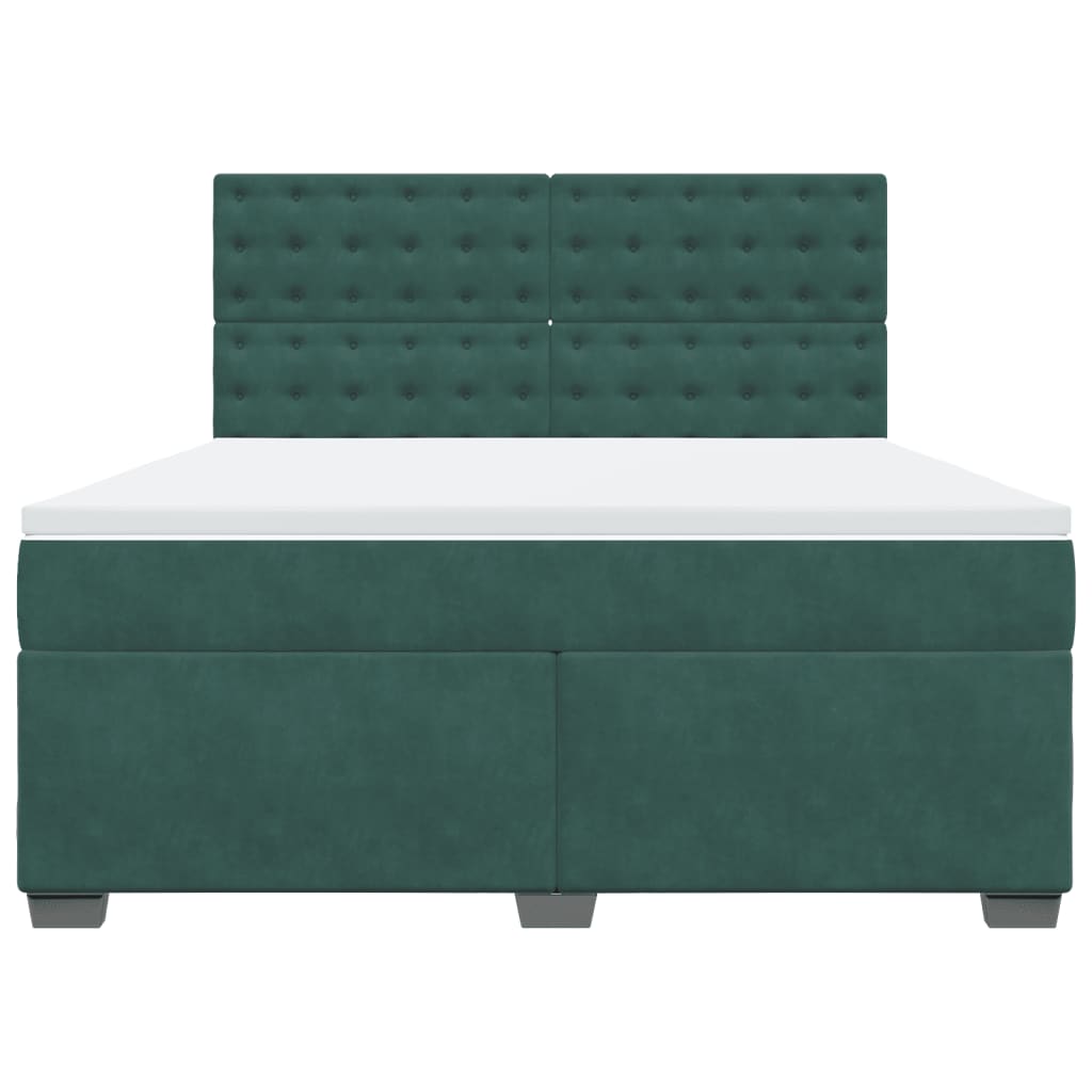 vidaXL Κρεβάτι Boxspring με Στρώμα Σκούρο Πράσινο 180x200εκ. Βελούδινο