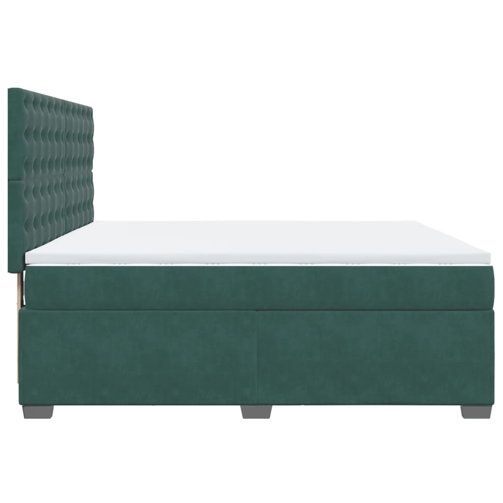 vidaXL Κρεβάτι Boxspring με Στρώμα Σκούρο Πράσινο 180x200εκ. Βελούδινο