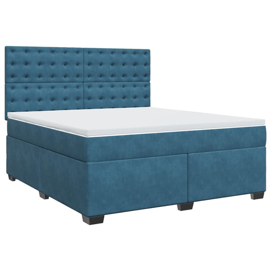 vidaXL Κρεβάτι Boxspring με Στρώμα Μπλε 180x200 εκ. Βελούδινο