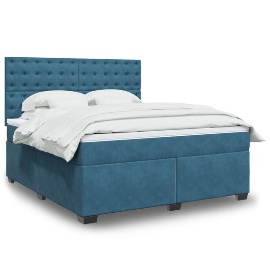vidaXL Κρεβάτι Boxspring με Στρώμα Μπλε 180x200 εκ. Βελούδινο
