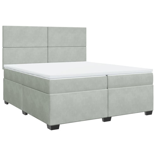 vidaXL Κρεβάτι Boxspring με Στρώμα Ανοιχτό Γκρι 200x200 εκ. Βελούδινο
