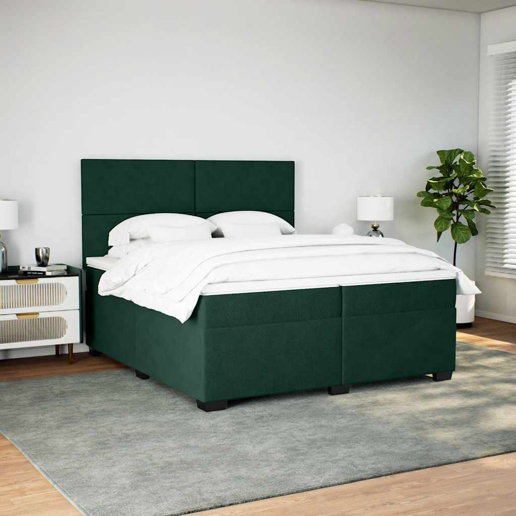 vidaXL Κρεβάτι Boxspring με Στρώμα Σκούρο Πράσινο 200x200εκ. Βελούδινο