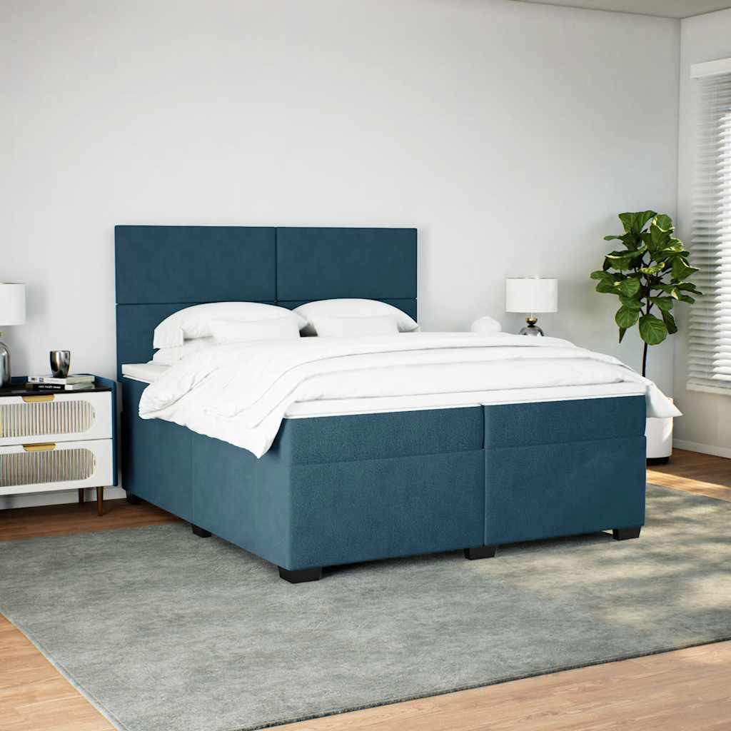 vidaXL Κρεβάτι Boxspring με Στρώμα Μπλε 200x200 εκ. Βελούδινο