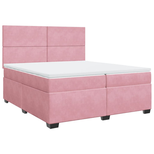 vidaXL Κρεβάτι Boxspring με Στρώμα Ροζ 200x200 εκ. Βελούδινο