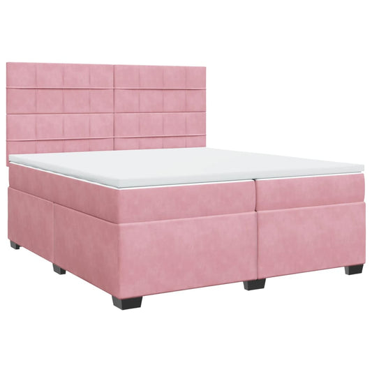 vidaXL Κρεβάτι Boxspring με Στρώμα Ροζ 200x200 εκ. Βελούδινο