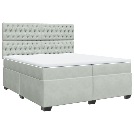 vidaXL Κρεβάτι Boxspring με Στρώμα Ανοιχτό Γκρι 200x200 εκ. Βελούδινο