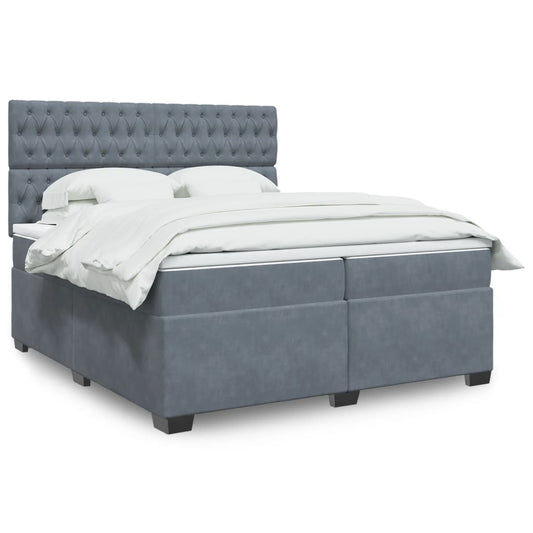 vidaXL Κρεβάτι Boxspring με Στρώμα Σκούρο Γκρι 200x200 εκ. Βελούδινο