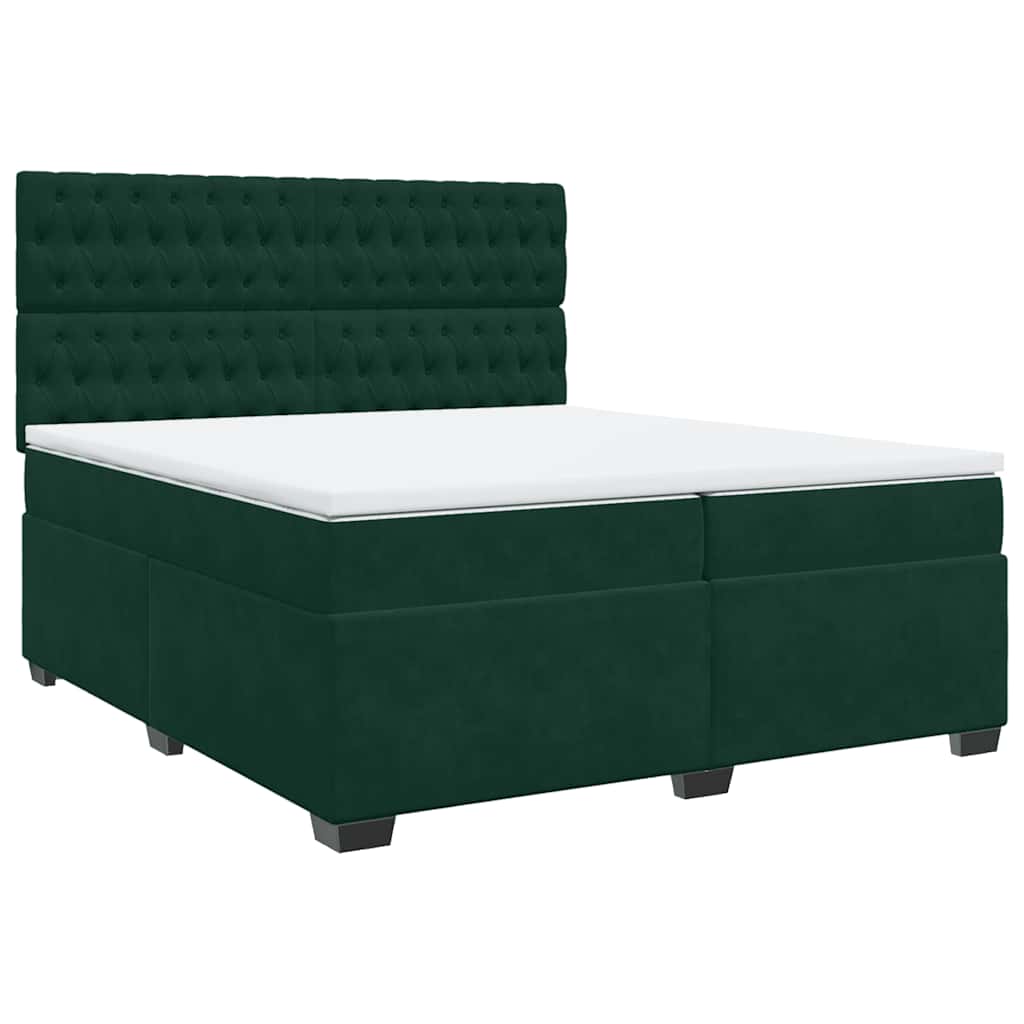 vidaXL Κρεβάτι Boxspring με Στρώμα Σκούρο Πράσινο 200x200εκ. Βελούδινο