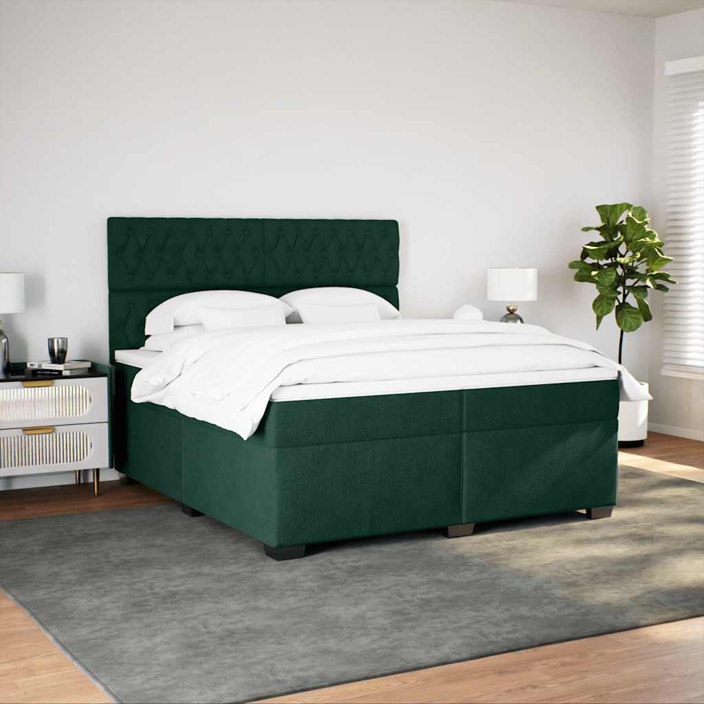 vidaXL Κρεβάτι Boxspring με Στρώμα Σκούρο Πράσινο 200x200εκ. Βελούδινο