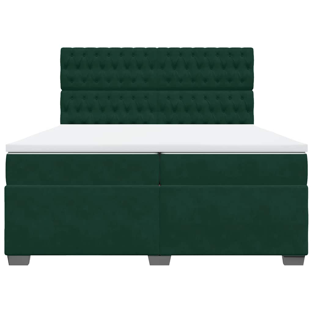 vidaXL Κρεβάτι Boxspring με Στρώμα Σκούρο Πράσινο 200x200εκ. Βελούδινο