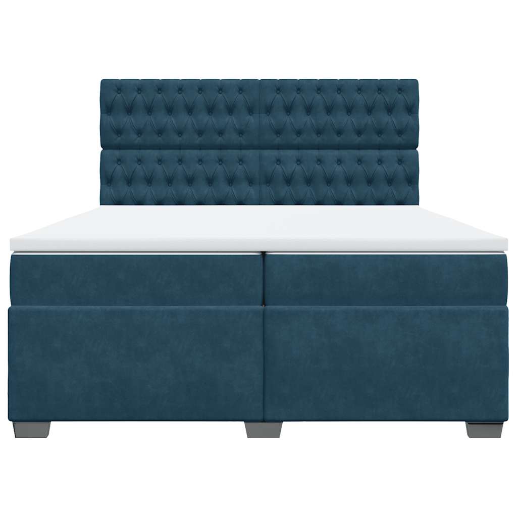 vidaXL Κρεβάτι Boxspring με Στρώμα Μπλε 200x200 εκ. Βελούδινο
