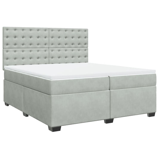 vidaXL Κρεβάτι Boxspring με Στρώμα Ανοιχτό Γκρι 200x200 εκ. Βελούδινο