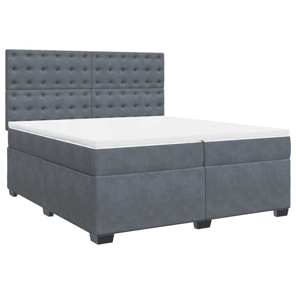 vidaXL Κρεβάτι Boxspring με Στρώμα Σκούρο Γκρι 200x200 εκ. Βελούδινο
