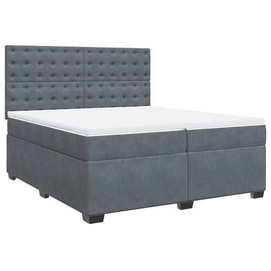 vidaXL Κρεβάτι Boxspring με Στρώμα Σκούρο Γκρι 200x200 εκ. Βελούδινο