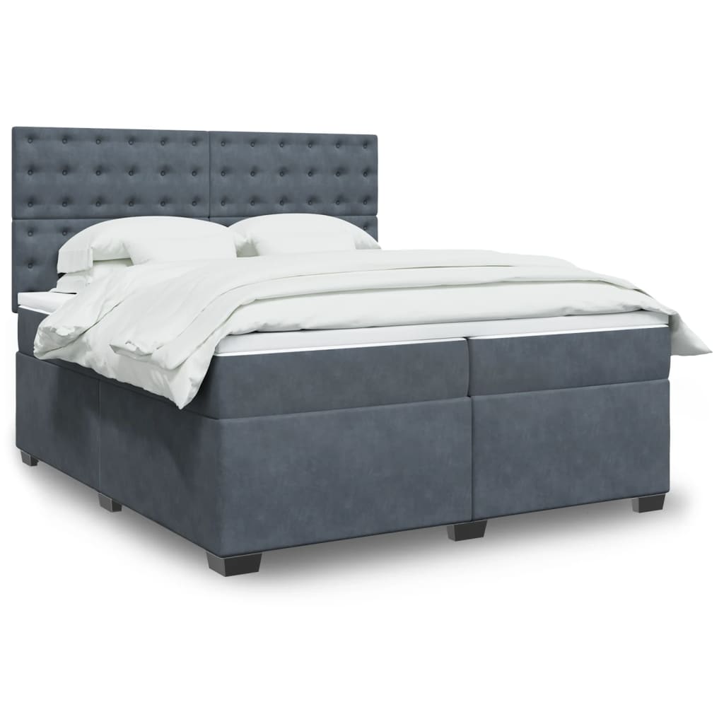 vidaXL Κρεβάτι Boxspring με Στρώμα Σκούρο Γκρι 200x200 εκ. Βελούδινο