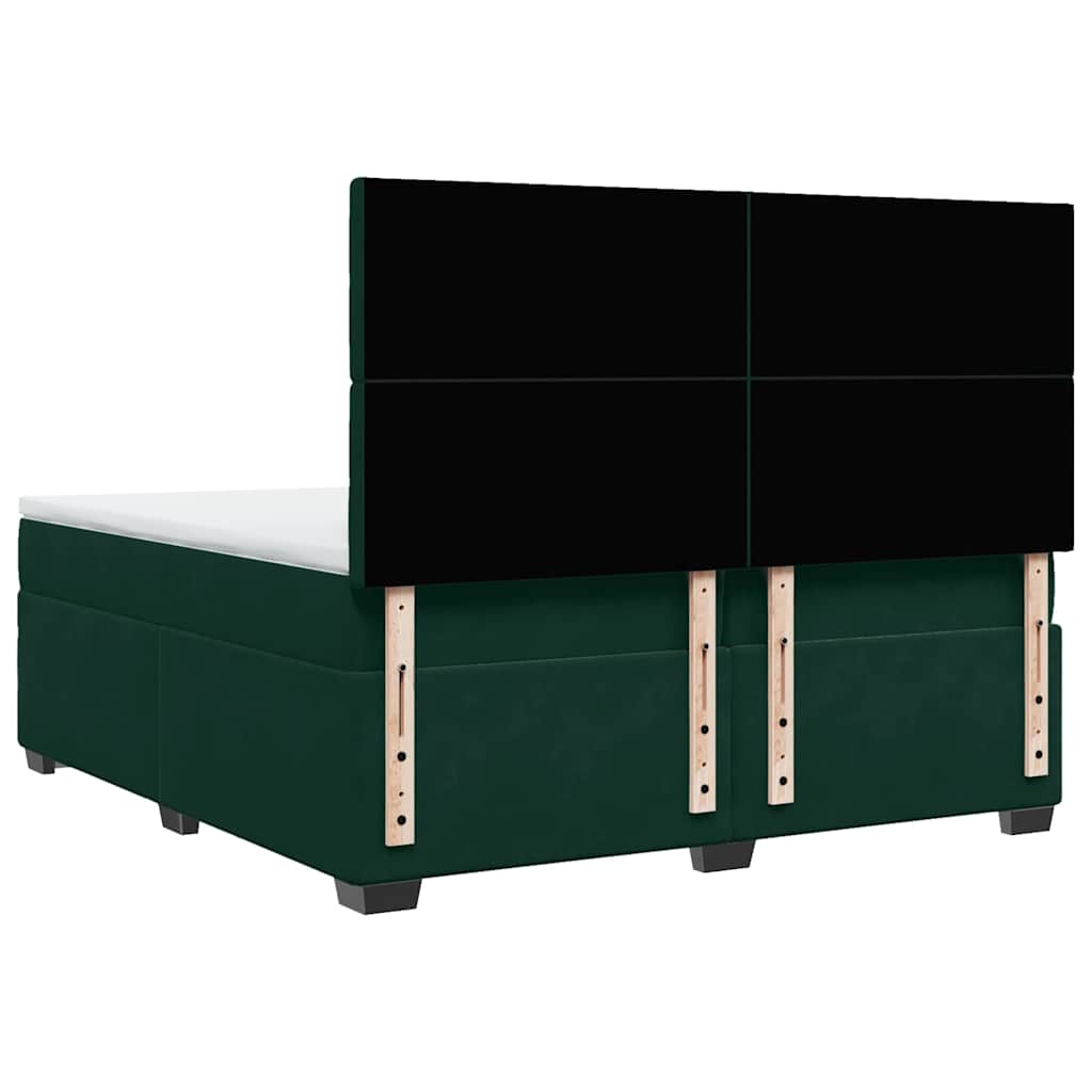 vidaXL Κρεβάτι Boxspring με Στρώμα Σκούρο Πράσινο 200x200εκ. Βελούδινο