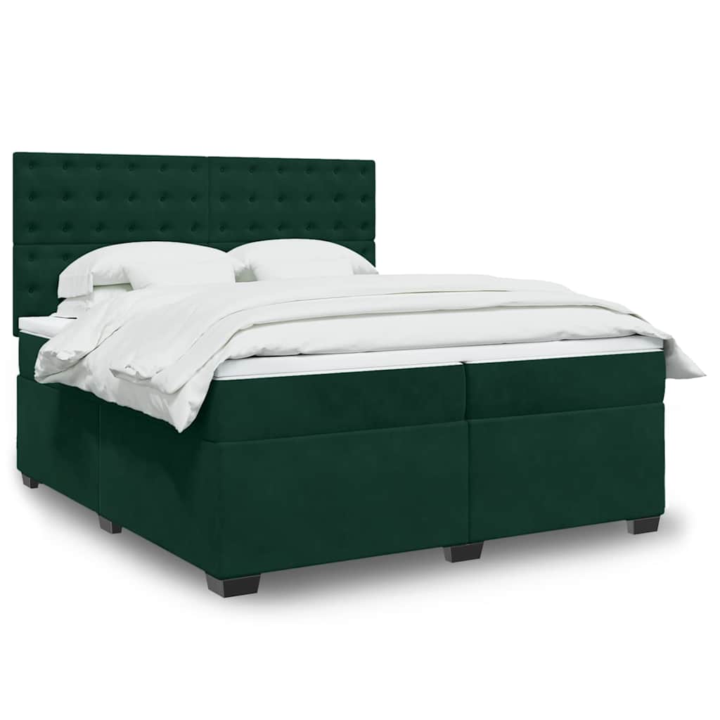 vidaXL Κρεβάτι Boxspring με Στρώμα Σκούρο Πράσινο 200x200εκ. Βελούδινο