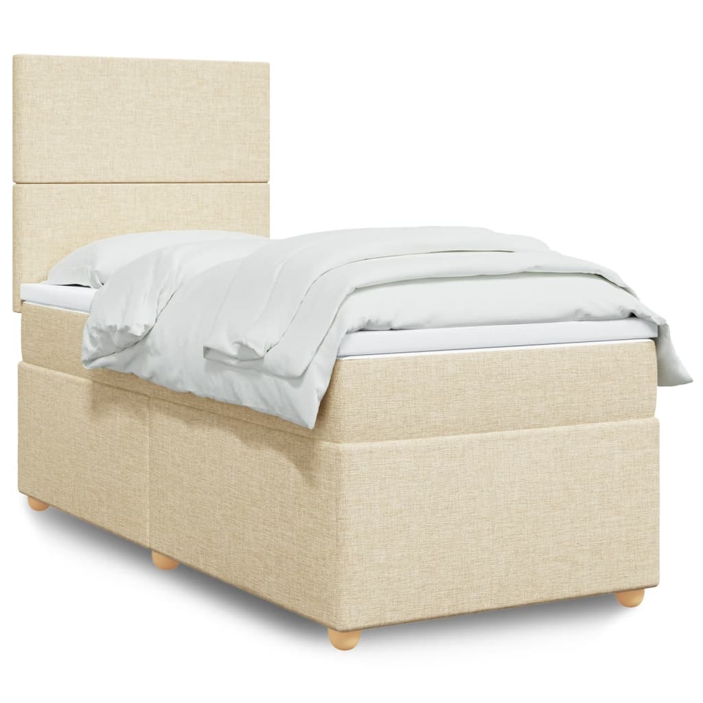 vidaXL Κρεβάτι Boxspring με Στρώμα Κρεμ 90x190 εκ.Υφασμάτινο