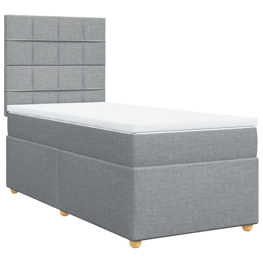 vidaXL Κρεβάτι Boxspring με Στρώμα Ανοιχτό Γκρι 90x190 εκ. Υφασμάτινο