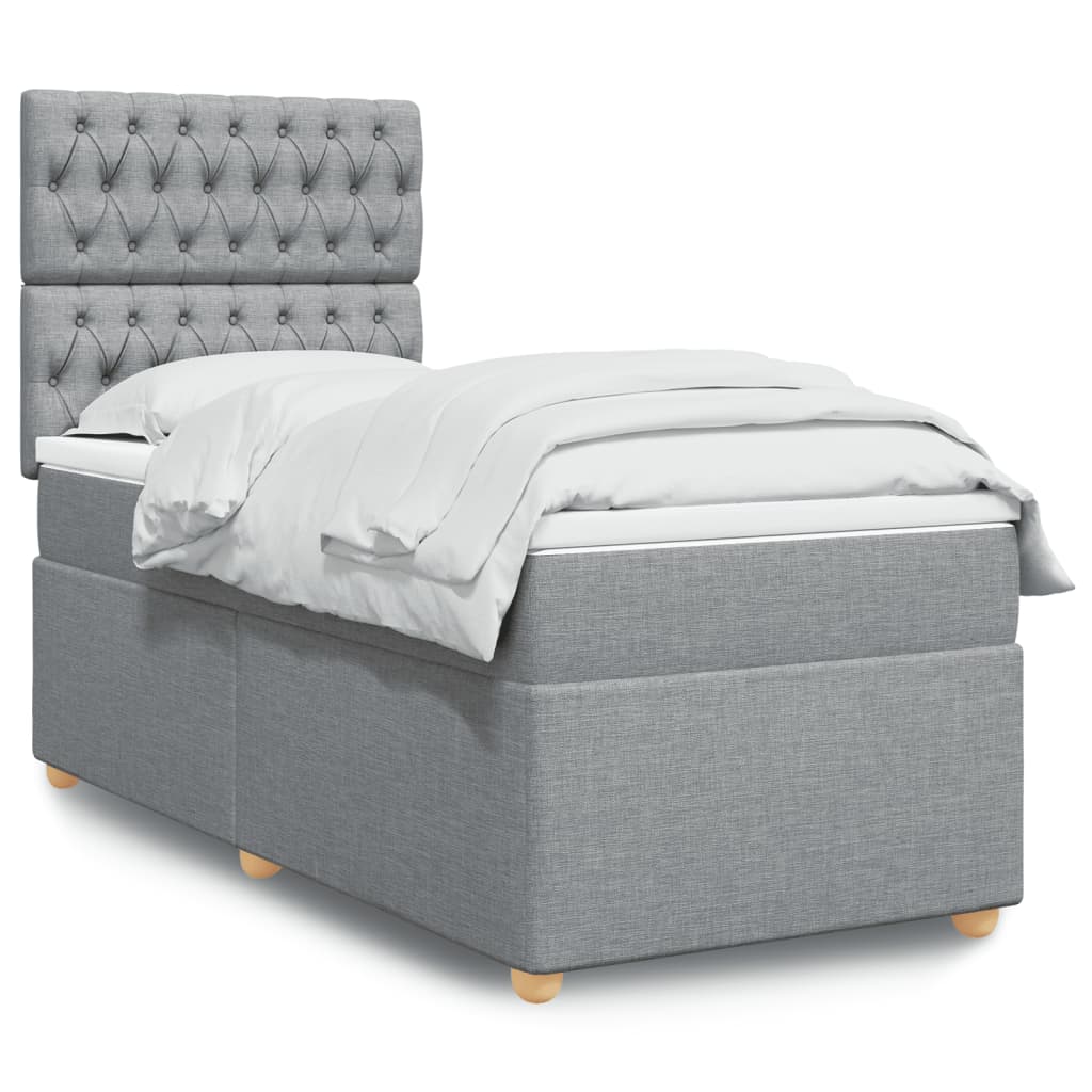 vidaXL Κρεβάτι Boxspring με Στρώμα Ανοιχτό Γκρι 90x190 εκ. Υφασμάτινο