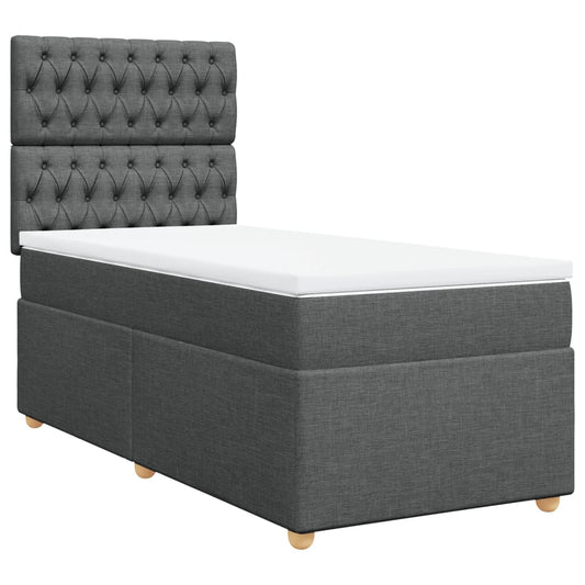 vidaXL Κρεβάτι Boxspring με Στρώμα Σκούρο Γκρι 90x190 εκ. Υφασμάτινο