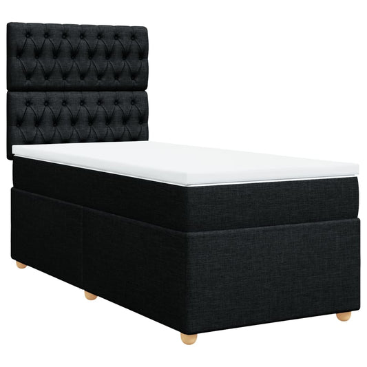 vidaXL Κρεβάτι Boxspring με Στρώμα Μαύρο 90x190 εκ.Υφασμάτινο