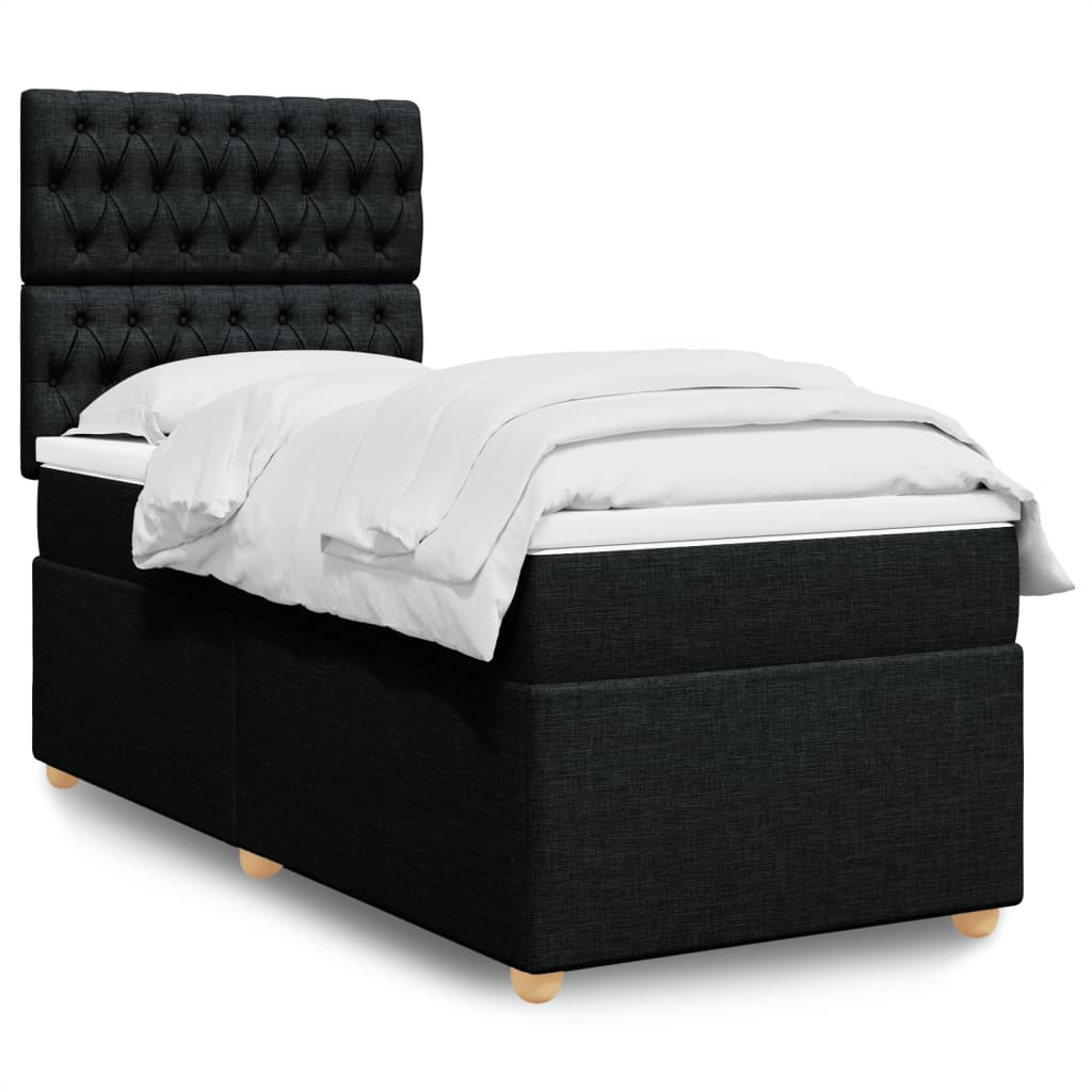 vidaXL Κρεβάτι Boxspring με Στρώμα Μαύρο 90x190 εκ.Υφασμάτινο