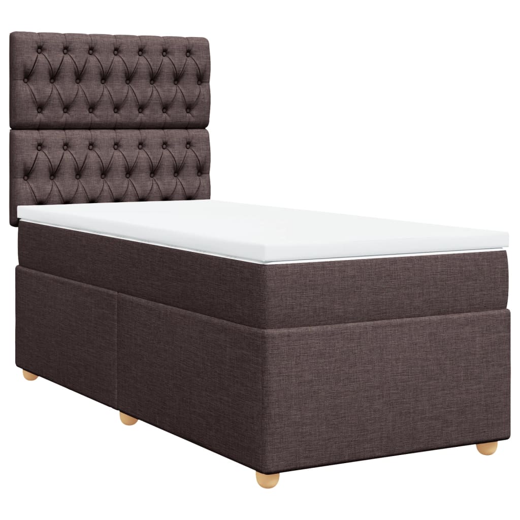 vidaXL Κρεβάτι Boxspring με Στρώμα Σκούρο Καφέ 90x190 εκ. Υφασμάτινο