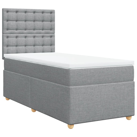 vidaXL Κρεβάτι Boxspring με Στρώμα Ανοιχτό Γκρι 90x190 εκ. Υφασμάτινο