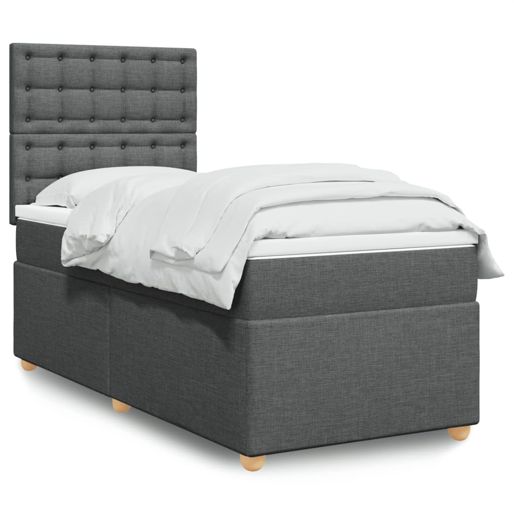 vidaXL Κρεβάτι Boxspring με Στρώμα Σκούρο Γκρι 90x190 εκ. Υφασμάτινο