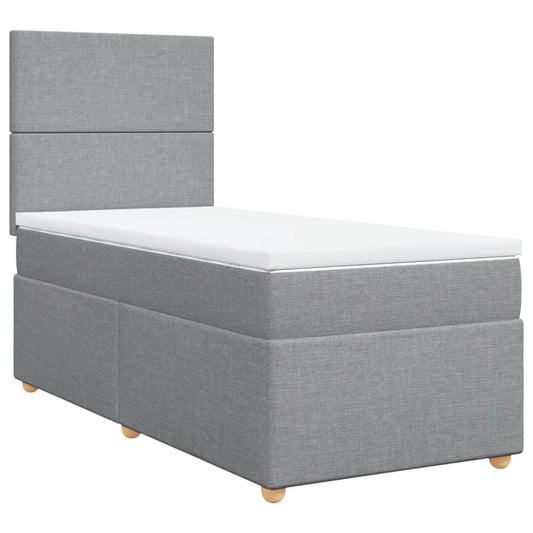 vidaXL Κρεβάτι Boxspring με Στρώμα Ανοιχτό Γκρι 90x200 εκ. Υφασμάτινο